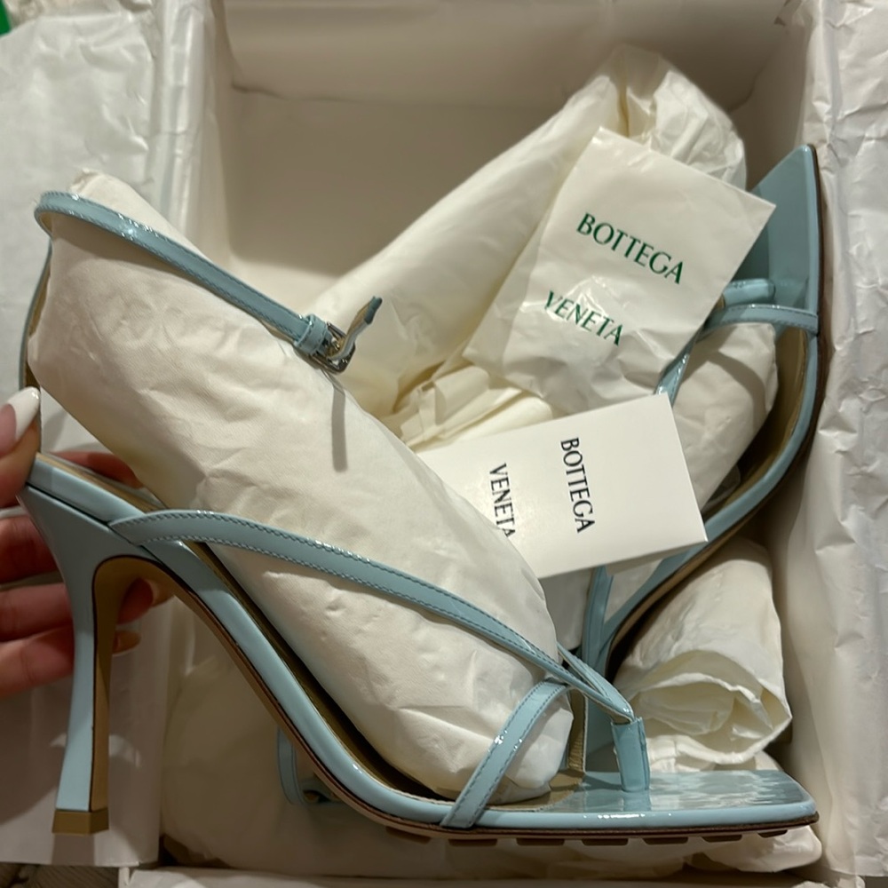 Bottega Veneta Blue Stretch Strap Sandals- Pale Blue